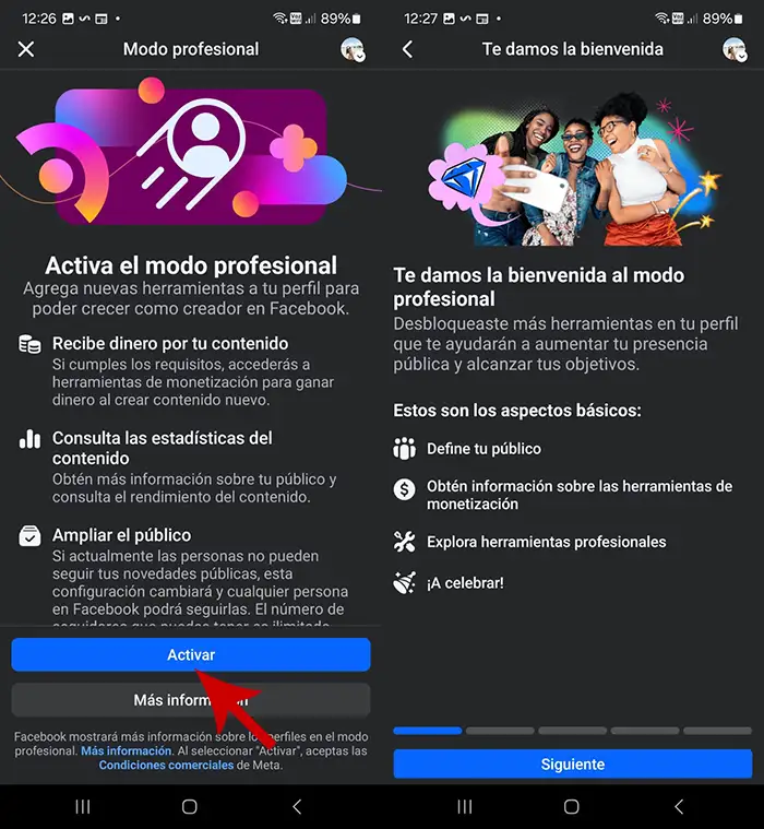 Activar modo profesional Facebook