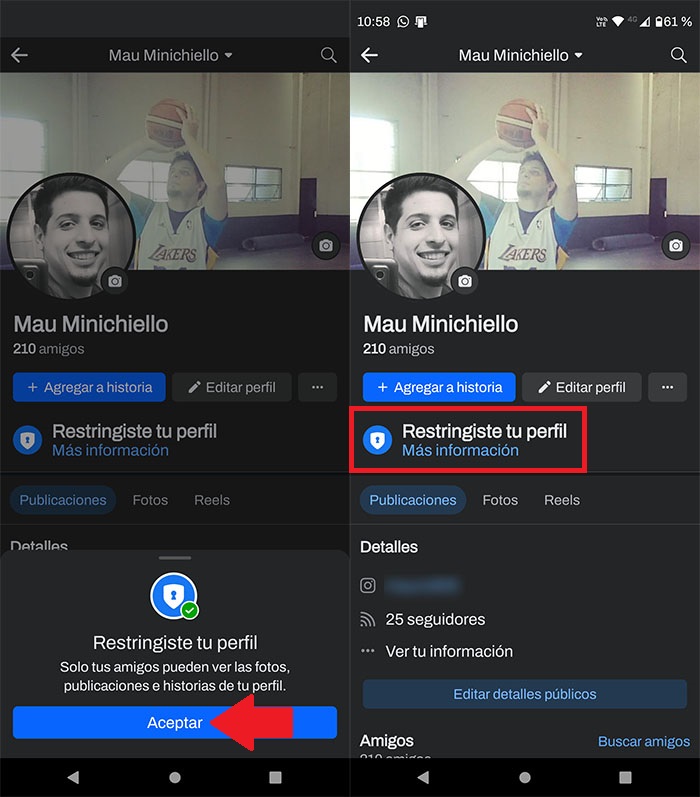 Perfil de Facebook restringido