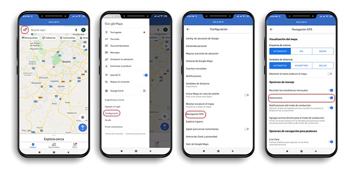 activar velocímetro Google Maps